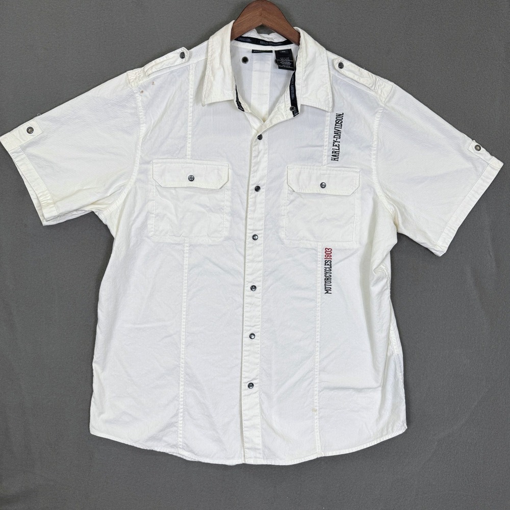Harley-Davidson Shirt Men 2XL White Genuine MotorClothes Graphic Short Sleeve